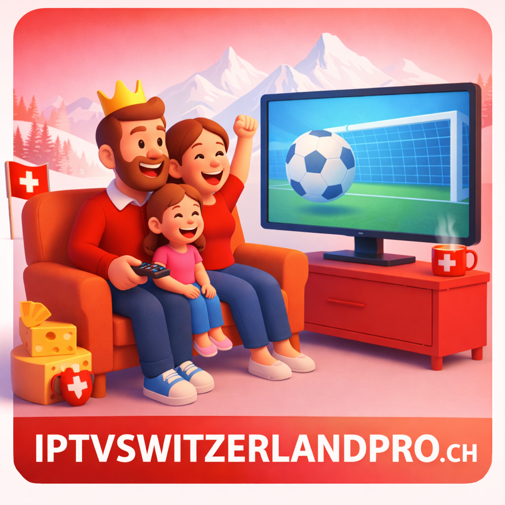 Ein Mann schaut mit seiner Familie fern – IPTV Schweiz